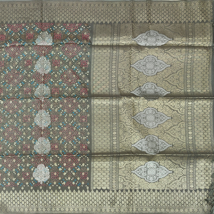 Hayagrivas Cement Green Fancy Cotton Saree KBE2305B1-1