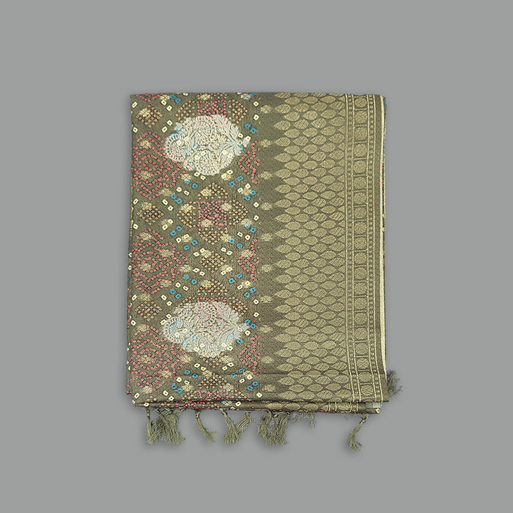 Hayagrivas Cement Green Fancy Cotton Saree KBE2305B1-1