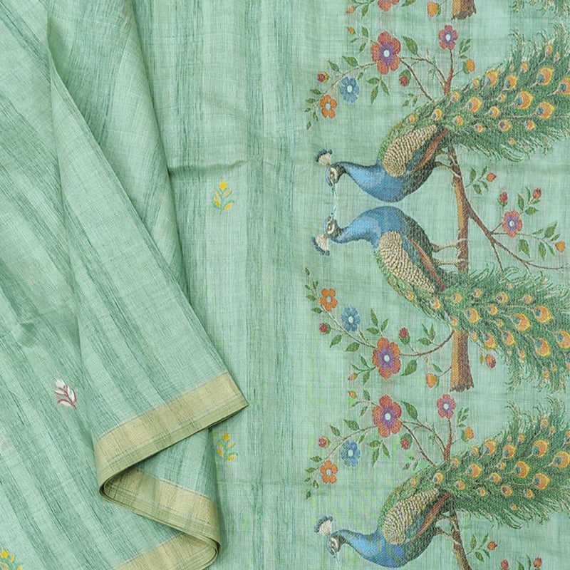 Hayagrivas Powder Green Fancy Cotton Saree KBE2305B6-5