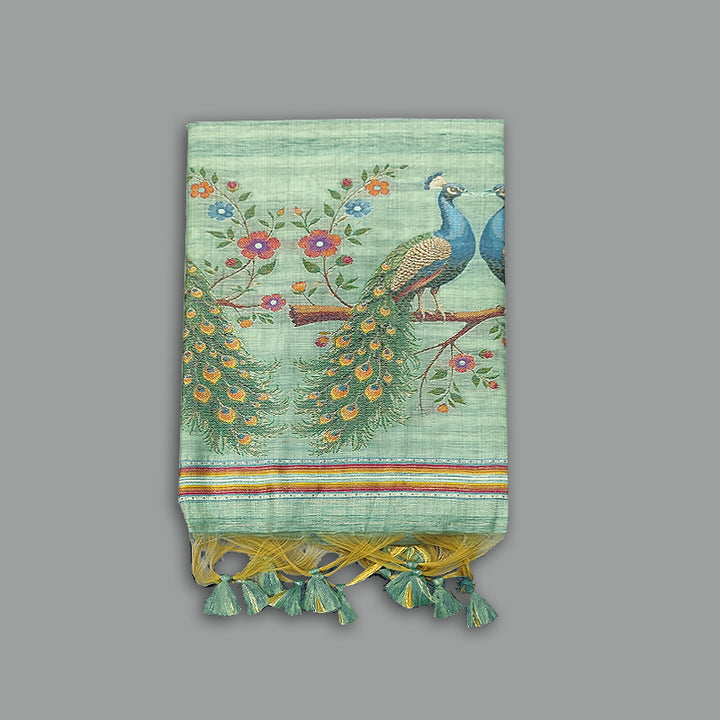 Hayagrivas Powder Green Fancy Cotton Saree KBE2305B6-5
