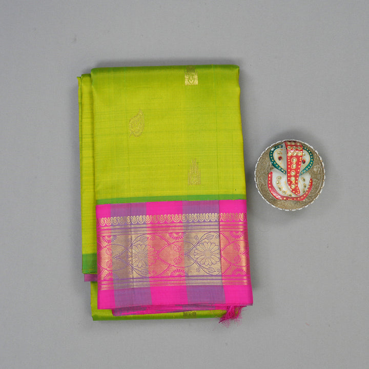 Hayagrivas Fluorescent Green Pure One-sided border Kanjivaram Silk Saree KBE2307B1-5