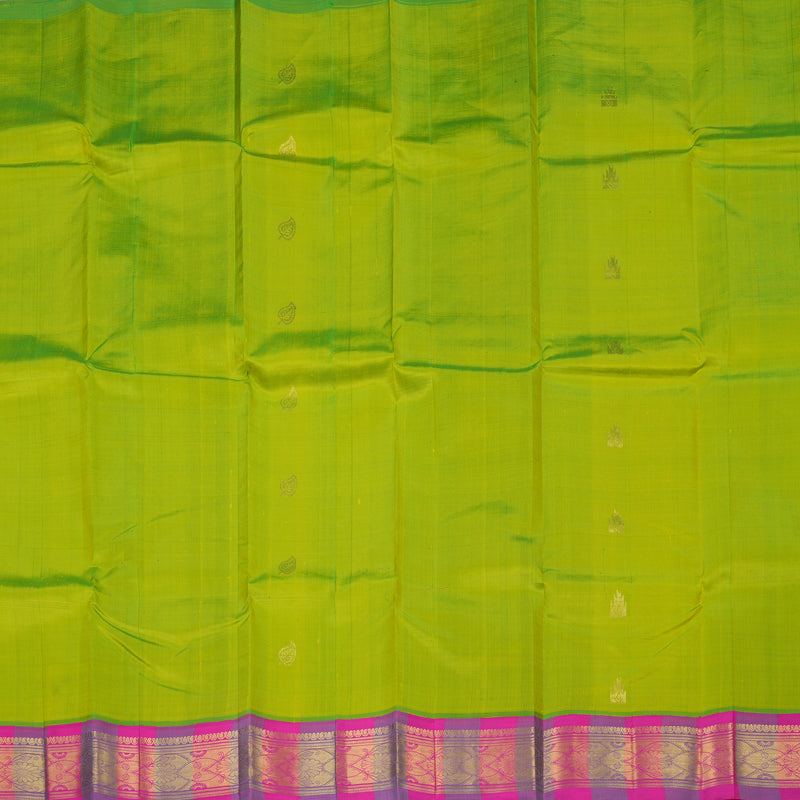 Hayagrivas Fluorescent Green Pure One-sided border Kanjivaram Silk Saree KBE2307B1-5