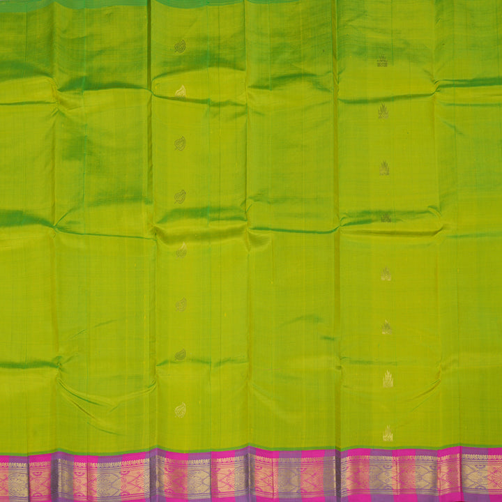 Hayagrivas Fluorescent Green Pure One-sided border Kanjivaram Silk Saree KBE2307B1-5