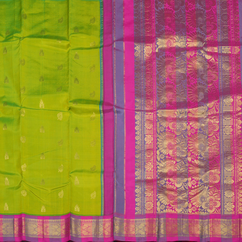 Hayagrivas Fluorescent Green Pure One-sided border Kanjivaram Silk Saree KBE2307B1-5