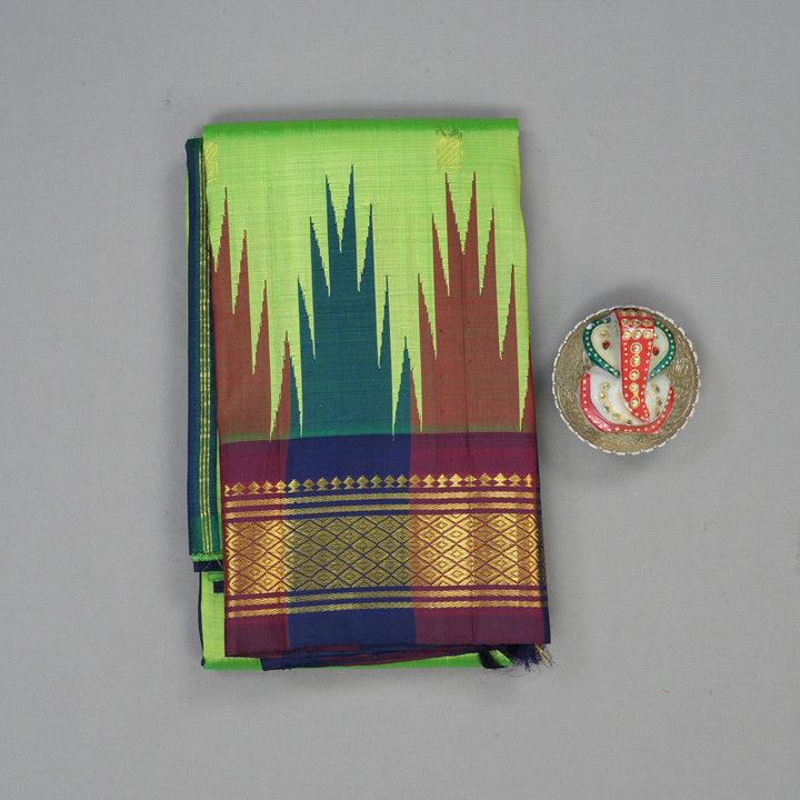 Hayagrivas Neon Green Pure One-sided border Kanjivaram Silk Saree KBE2307B5-10