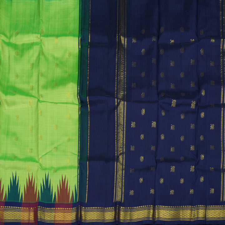 Hayagrivas Neon Green Pure One-sided border Kanjivaram Silk Saree KBE2307B5-10