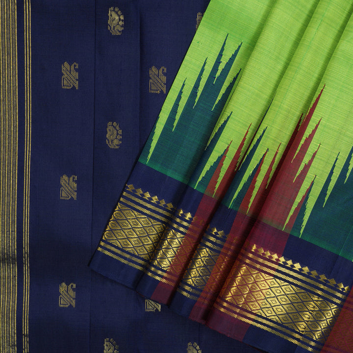 Hayagrivas Neon Green Pure One-sided border Kanjivaram Silk Saree KBE2307B5-10