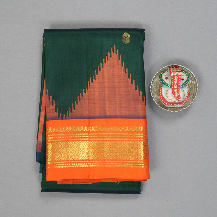 Hayagrivas Bottle Green Pure One-sided border Kanjivaram Silk Saree KBE2307B5-13
