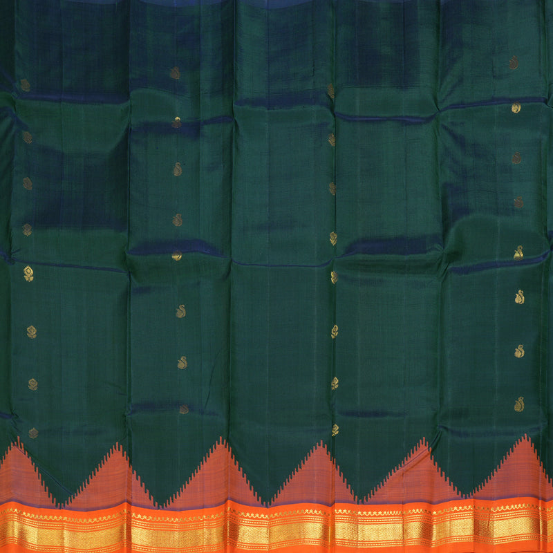 Hayagrivas Bottle Green Pure One-sided border Kanjivaram Silk Saree KBE2307B5-13