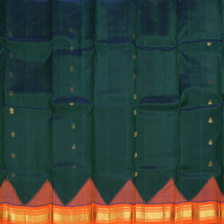 Hayagrivas Bottle Green Pure One-sided border Kanjivaram Silk Saree KBE2307B5-13
