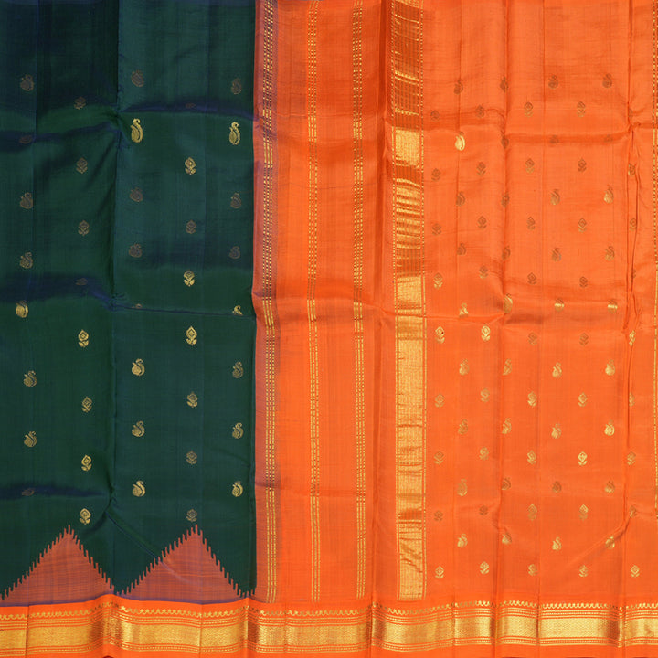 Hayagrivas Bottle Green Pure One-sided border Kanjivaram Silk Saree KBE2307B5-13