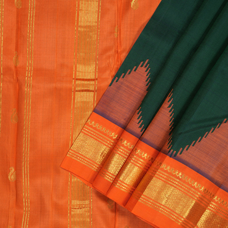 Hayagrivas Bottle Green Pure One-sided border Kanjivaram Silk Saree KBE2307B5-13