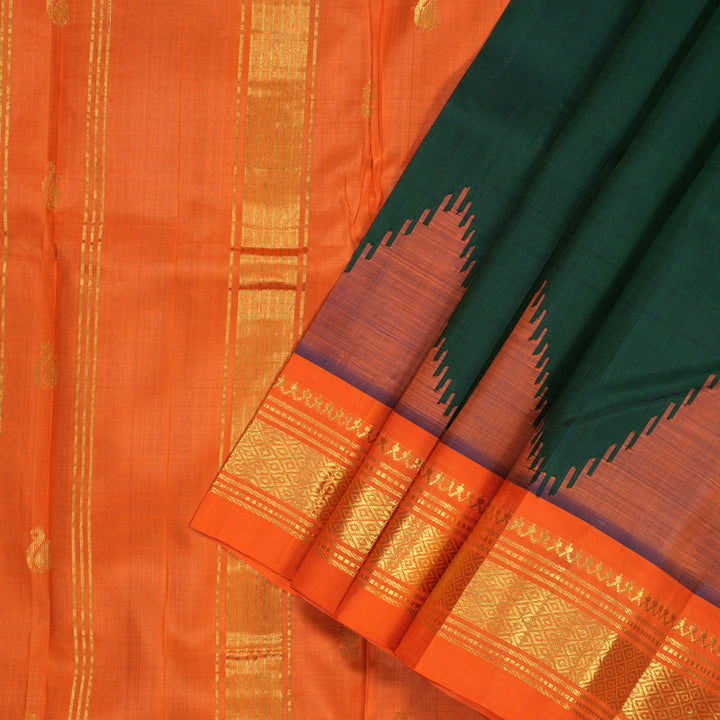 Hayagrivas Bottle Green Pure One-sided border Kanjivaram Silk Saree KBE2307B5-13