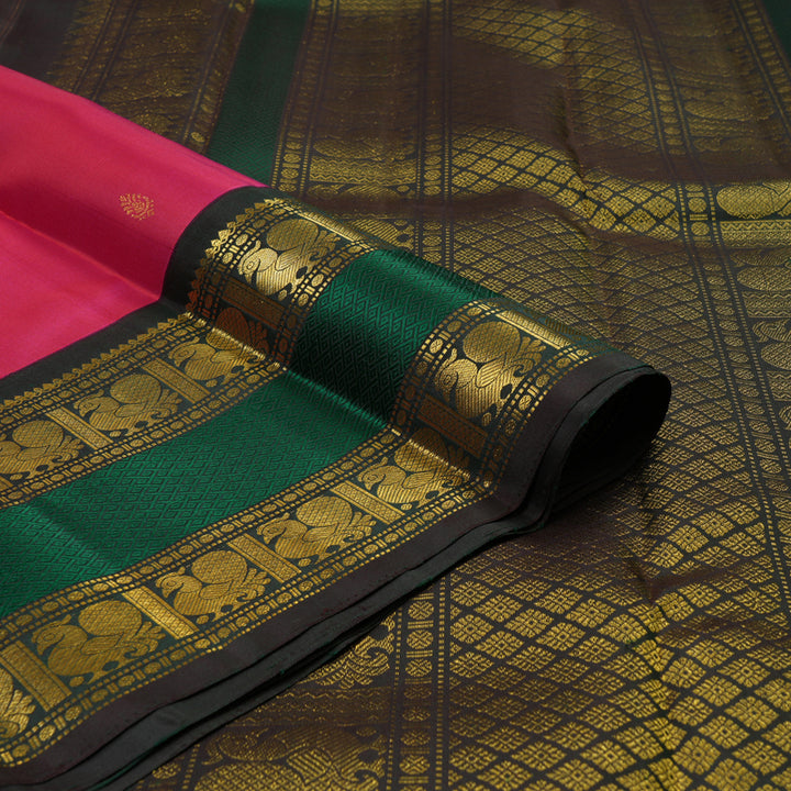 Hayagrivas Handloom Pink Kanjivaram Silk Saree with Karum Pachai Border KBE2312B1-1