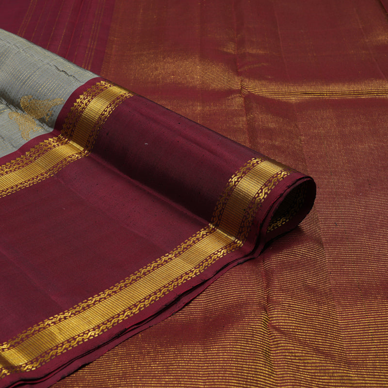 Hayagrivas Handloom Elephant Grey Kanjivaram Silk Saree with Ganga Jamuna Border KBE2312B15-1