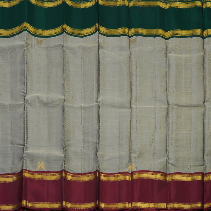 Hayagrivas Handloom Elephant Grey Kanjivaram Silk Saree with Ganga Jamuna Border KBE2312B15-1
