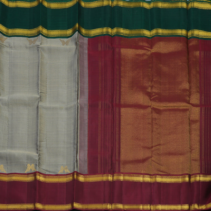 Hayagrivas Handloom Elephant Grey Kanjivaram Silk Saree with Ganga Jamuna Border KBE2312B15-1