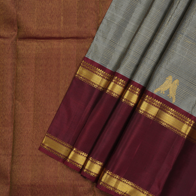 Hayagrivas Handloom Elephant Grey Kanjivaram Silk Saree with Ganga Jamuna Border KBE2312B15-1