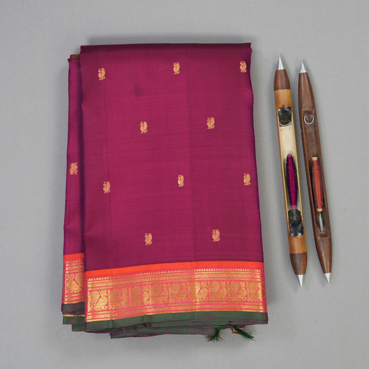 Hayagrivas Handloom Pink Kanjivaram Silk Saree with Orange Border KBE2312B5-1