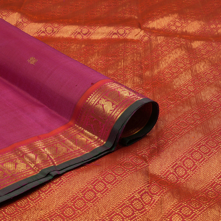 Hayagrivas Handloom Pink Kanjivaram Silk Saree with Orange Border KBE2312B5-1