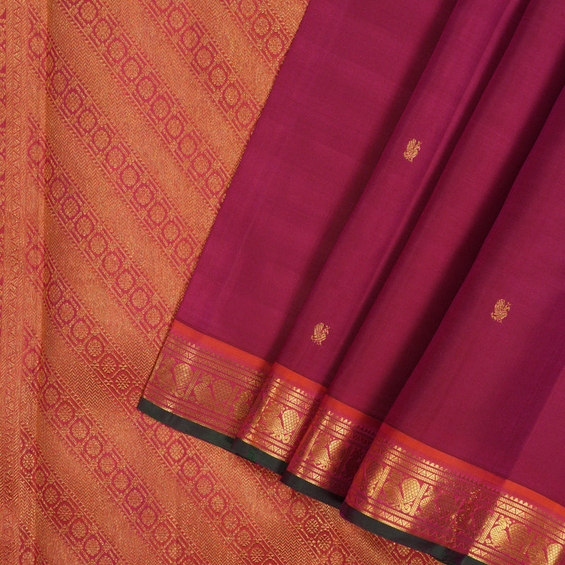 Hayagrivas Handloom Pink Kanjivaram Silk Saree with Orange Border KBE2312B5-1