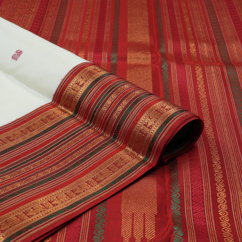 Hayagrivas Handloom Milk-White Kanjivaram Silk Saree with Red Border KBE2314B3-1