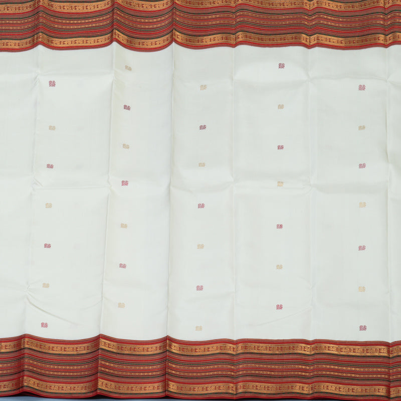 Hayagrivas Handloom Milk-White Kanjivaram Silk Saree with Red Border KBE2314B3-1