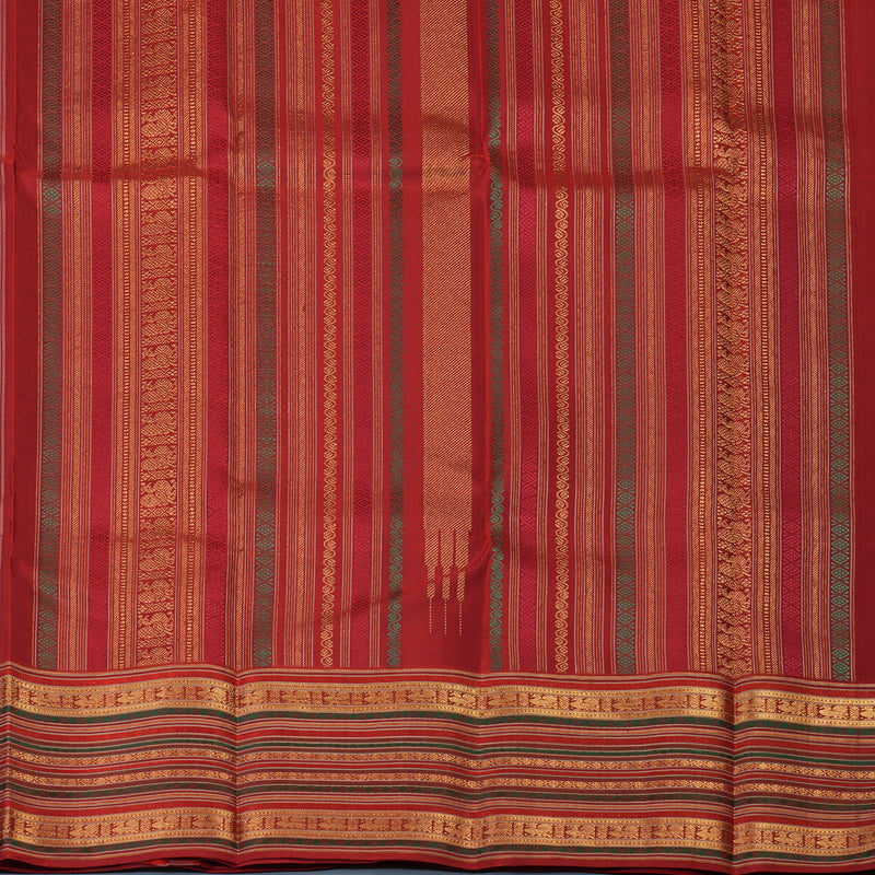 Hayagrivas Handloom Milk-White Kanjivaram Silk Saree with Red Border KBE2314B3-1