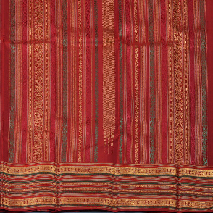 Hayagrivas Handloom Milk-White Kanjivaram Silk Saree with Red Border KBE2314B3-1