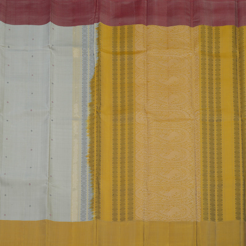Hayagrivas Handloom Silver Grey Kanjivaram Silk Saree with Ganga Jamuna Border KBE2318B4-1