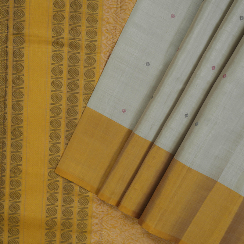 Hayagrivas Handloom Silver Grey Kanjivaram Silk Saree with Ganga Jamuna Border KBE2318B4-1