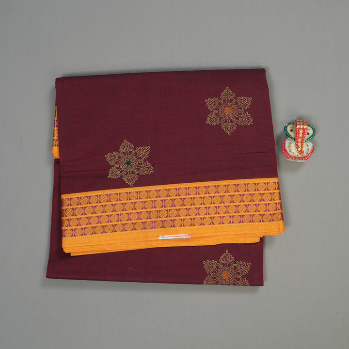 Hayagrivas Handloom Ten Yard Cotton Saree in Chic Dark Maroon KBE231D1-2