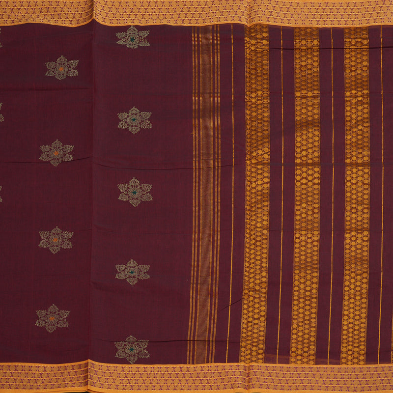 Hayagrivas Handloom Ten Yard Cotton Saree in Chic Dark Maroon KBE231D1-2