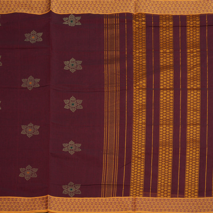Hayagrivas Handloom Ten Yard Cotton Saree in Chic Dark Maroon KBE231D1-2