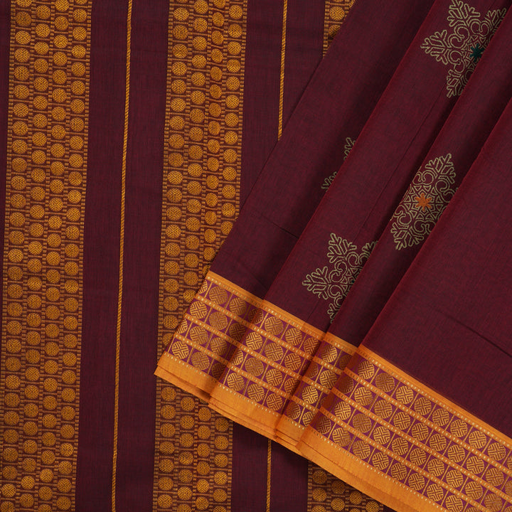 Hayagrivas Handloom Ten Yard Cotton Saree in Chic Dark Maroon KBE231D1-2