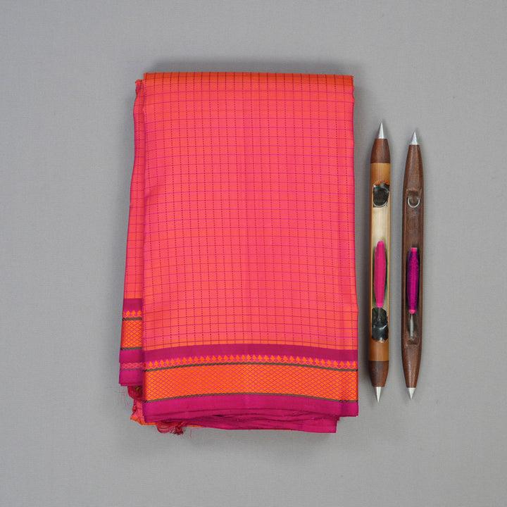 Hayagrivas Handloom Pink Kanjivaram Silk Saree with Magenta Border KBE2320B1-1