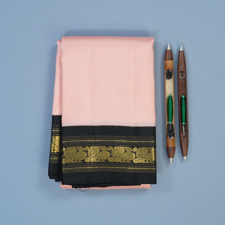 Hayagrivas Handloom Peach Pink Kanjivaram Silk Saree with Black Border KBE2321B1-1
