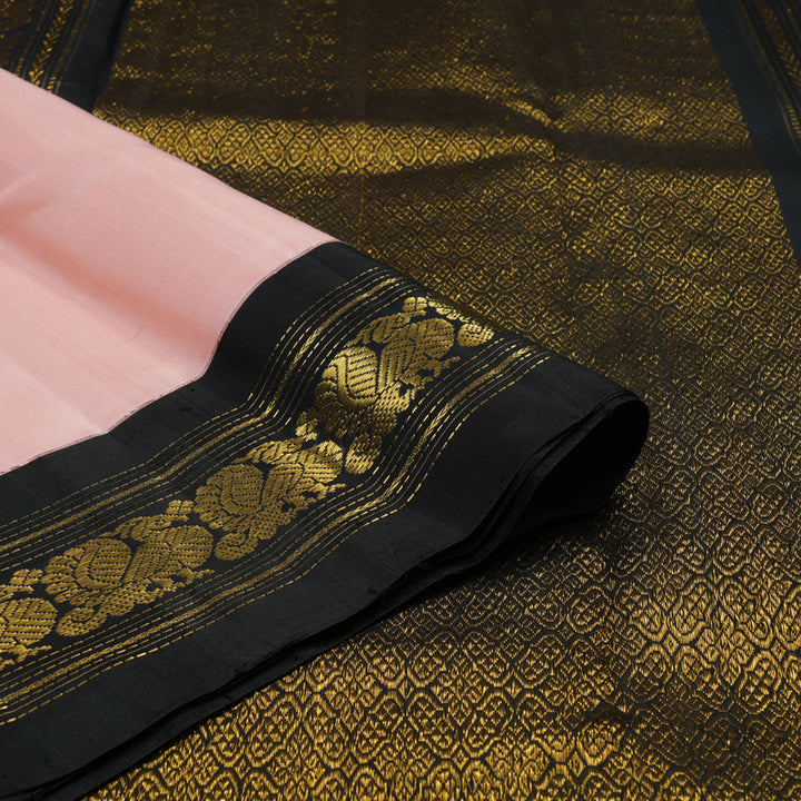Hayagrivas Handloom Peach Pink Kanjivaram Silk Saree with Black Border KBE2321B1-1