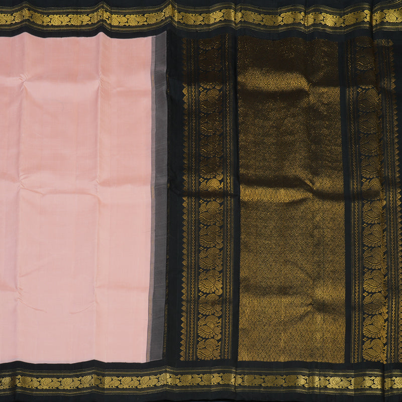 Hayagrivas Handloom Peach Pink Kanjivaram Silk Saree with Black Border KBE2321B1-1