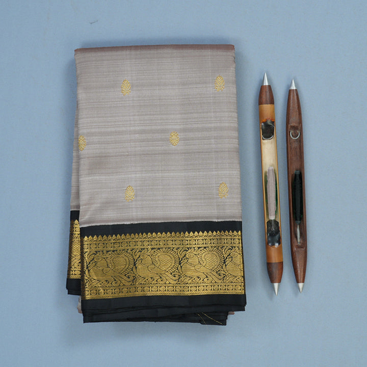 Hayagrivas Handloom Royal Grey Kanjivaram Silk Saree with Black Border KBE2324B5-1