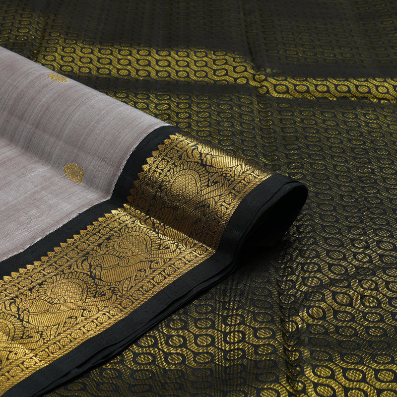 Hayagrivas Handloom Royal Grey Kanjivaram Silk Saree with Black Border KBE2324B5-1