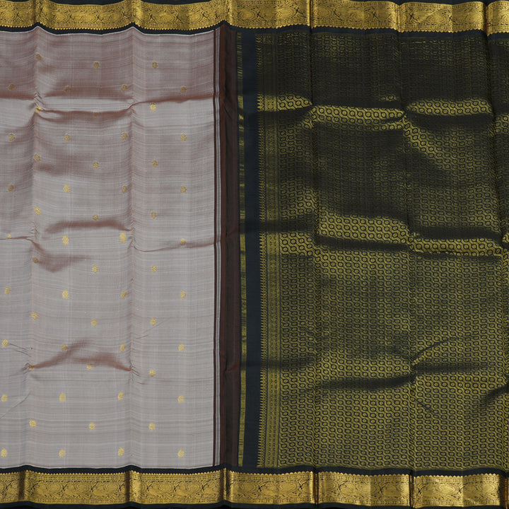 Hayagrivas Handloom Royal Grey Kanjivaram Silk Saree with Black Border KBE2324B5-1
