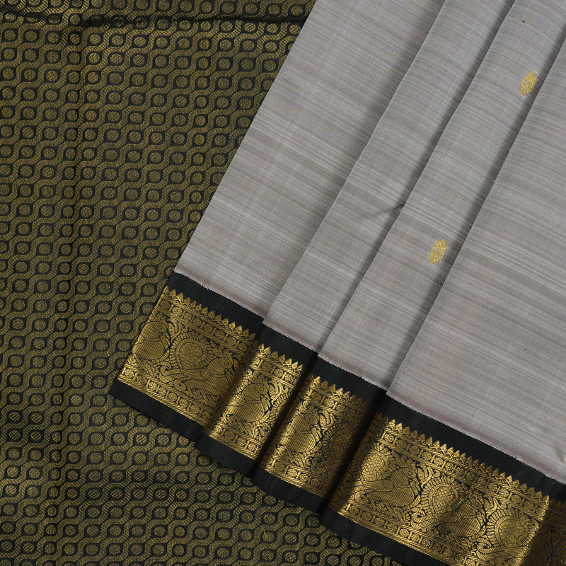 Hayagrivas Handloom Royal Grey Kanjivaram Silk Saree with Black Border KBE2324B5-1