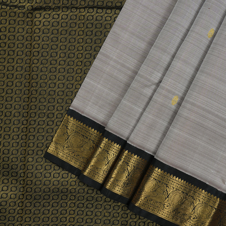 Hayagrivas Handloom Royal Grey Kanjivaram Silk Saree with Black Border KBE2324B5-1