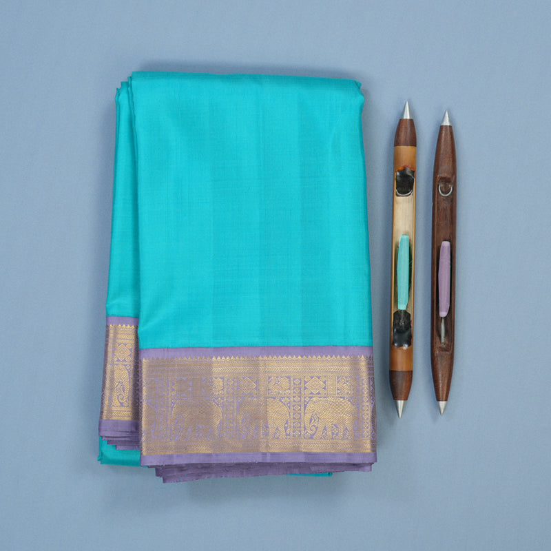 Hayagrivas Handloom Sky Blue Kanjivaram Silk Saree with Lilac Border KBE2325B4-1