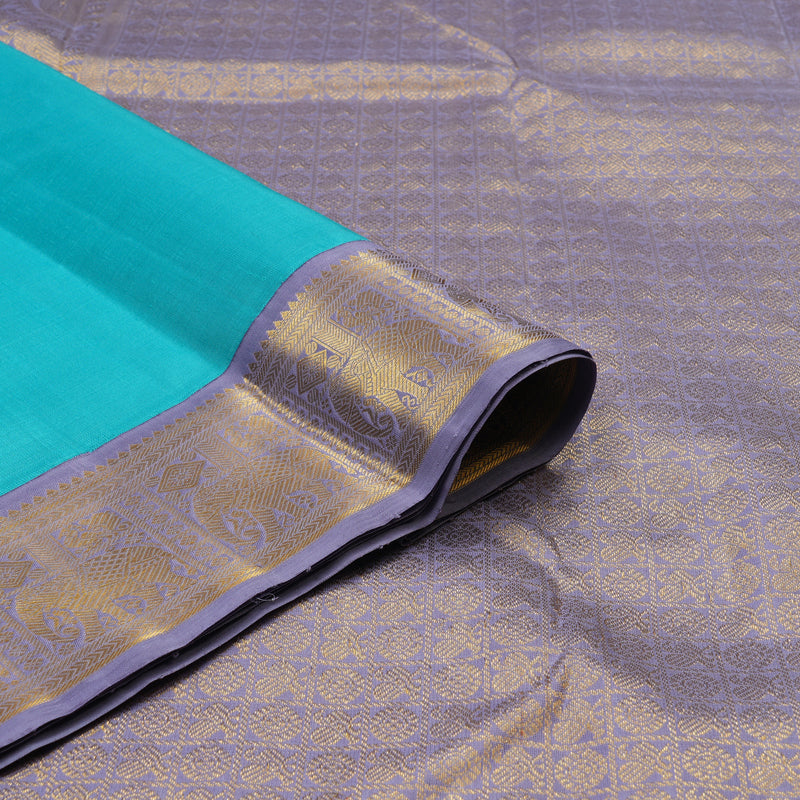 Hayagrivas Handloom Sky Blue Kanjivaram Silk Saree with Lilac Border KBE2325B4-1