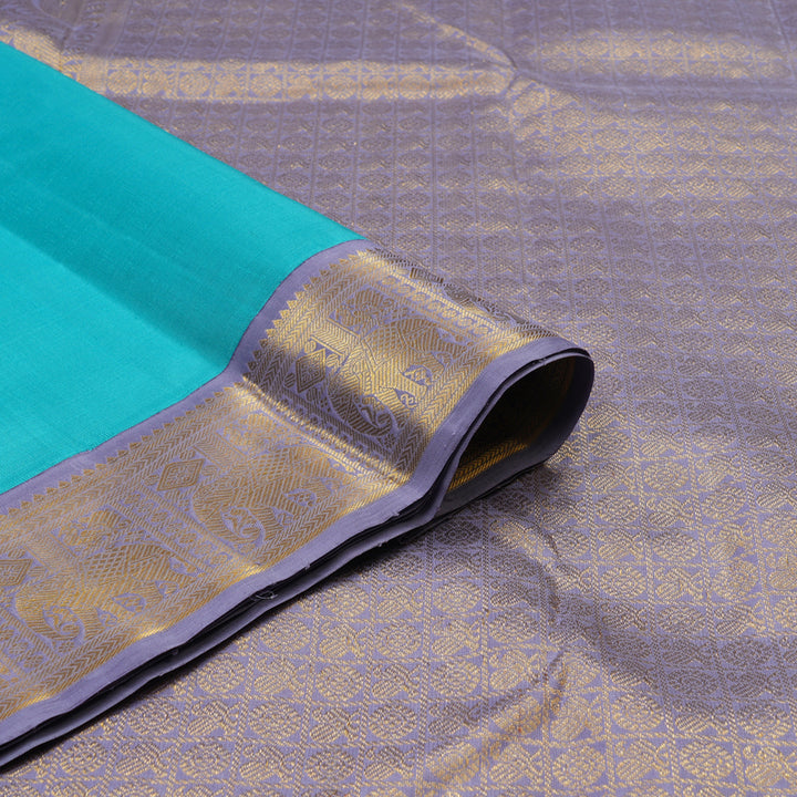 Hayagrivas Handloom Sky Blue Kanjivaram Silk Saree with Lilac Border KBE2325B4-1