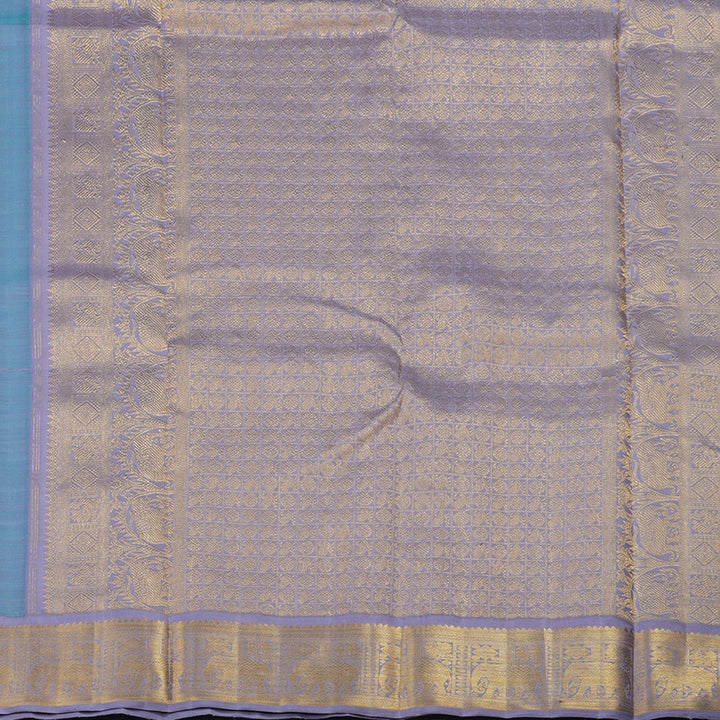 Hayagrivas Handloom Sky Blue Kanjivaram Silk Saree with Lilac Border KBE2325B4-1