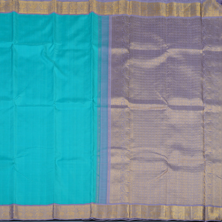 Hayagrivas Handloom Sky Blue Kanjivaram Silk Saree with Lilac Border KBE2325B4-1