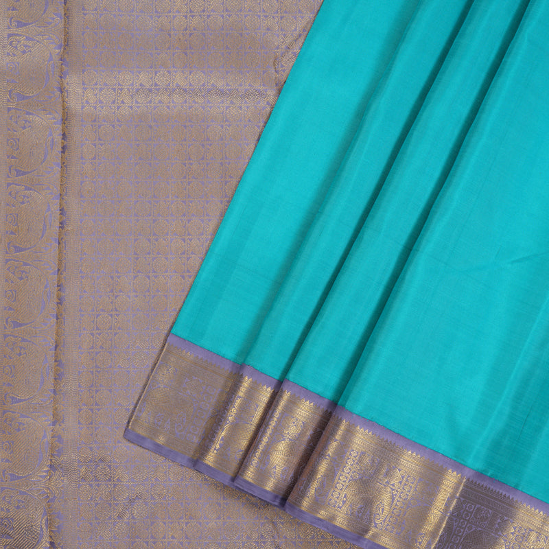 Hayagrivas Handloom Sky Blue Kanjivaram Silk Saree with Lilac Border KBE2325B4-1
